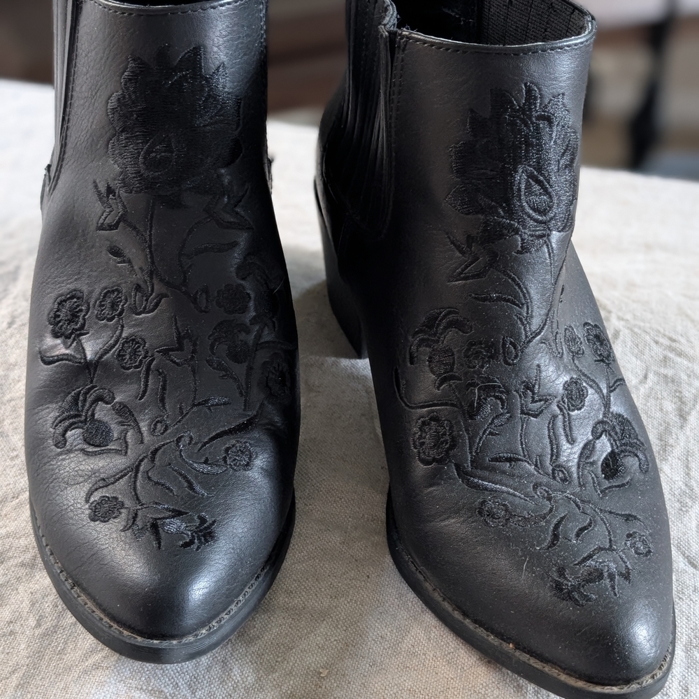 Black Embroidered Ankle Boots - Picture 3 of 11